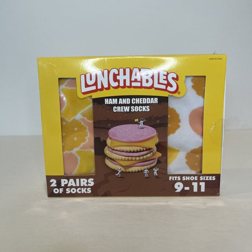Lunchables Ham & Cheddar Cheese Crew Socks 2 Pair Men's Size 9-11 Brand New